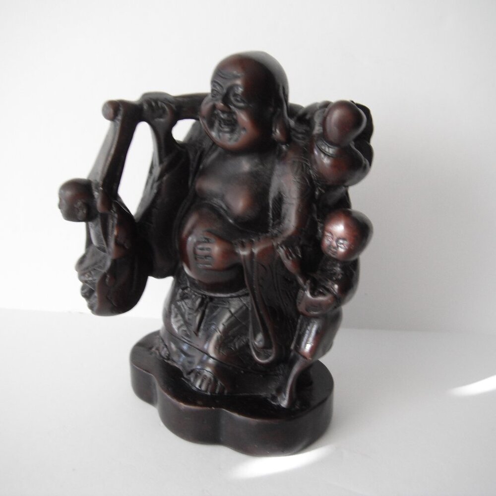 Vintage Asian Wise Man Figurine Heavy Red Resin Cast Carved Miniature 5.1/4"